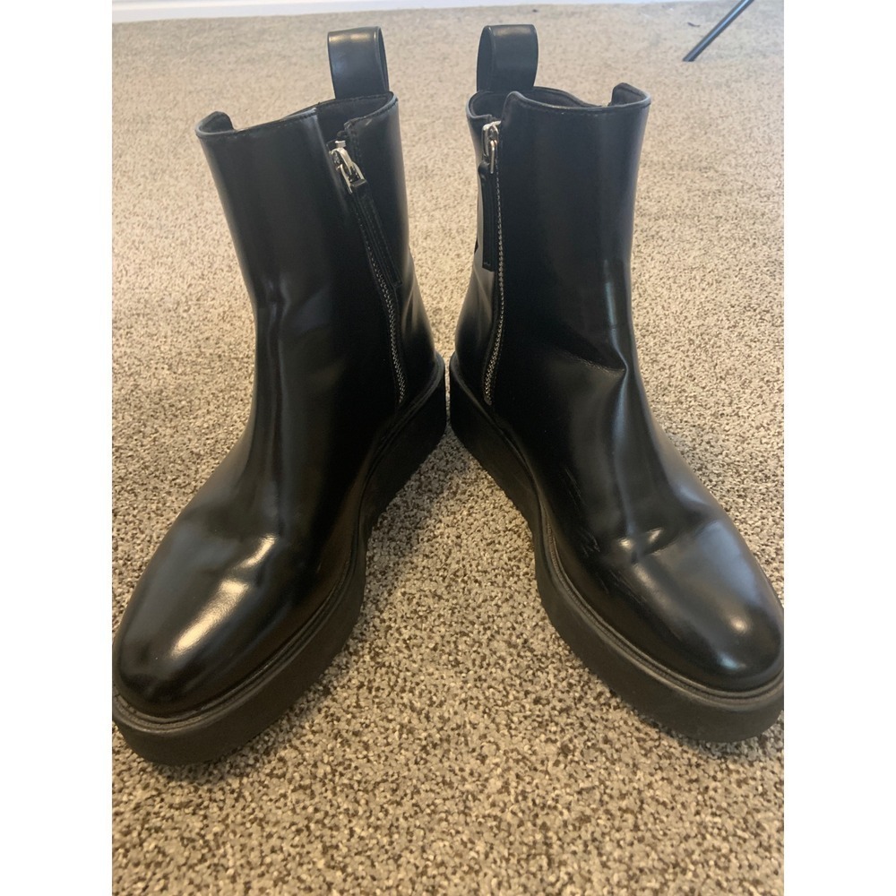 H&M Platform Ankle Boots Womens 8 Black Excellent Side Zip Lug Sole 1090478